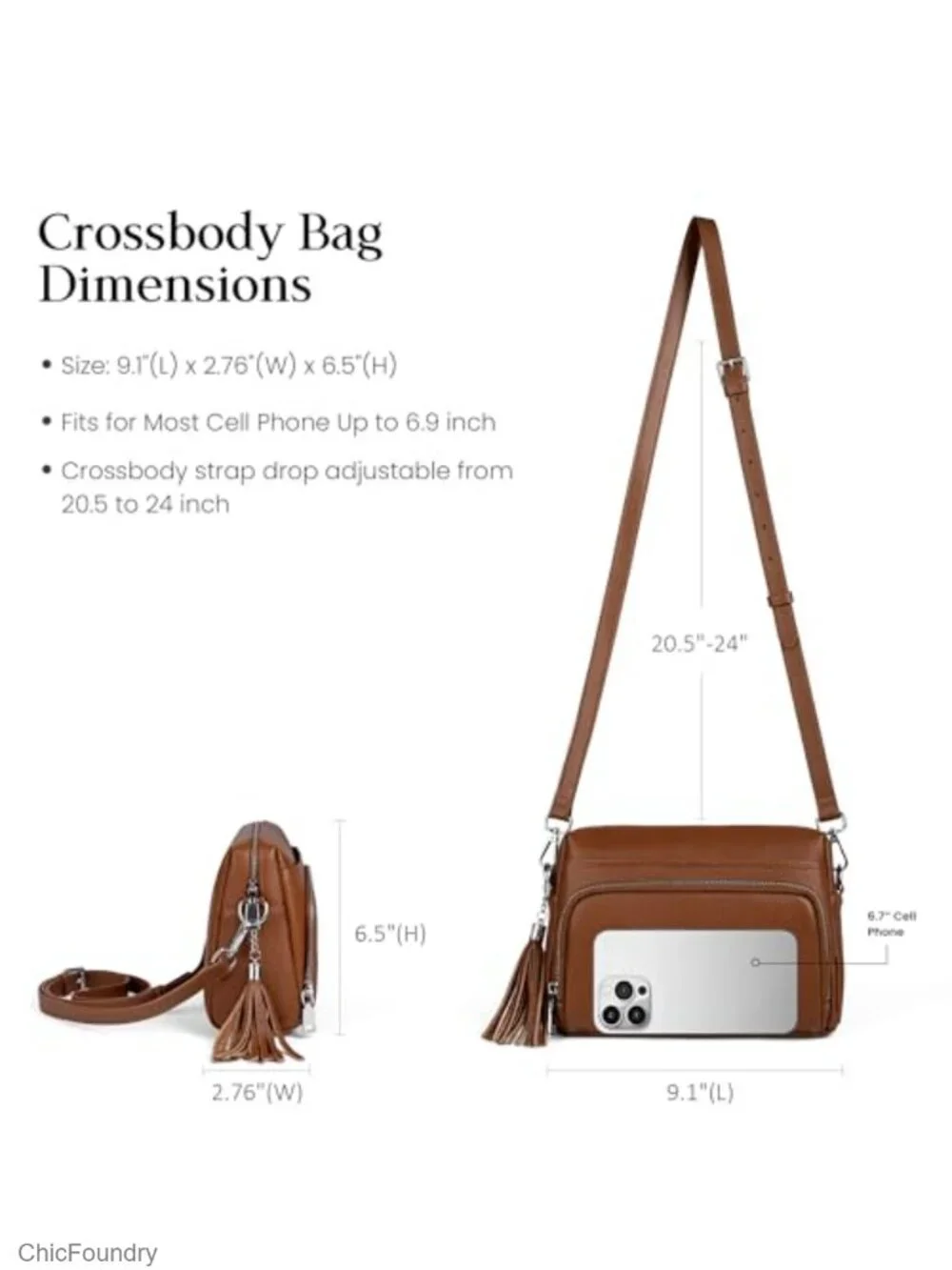 Genuine Leather Crossbody Purse with RFID Wallet and Adjustable Strap